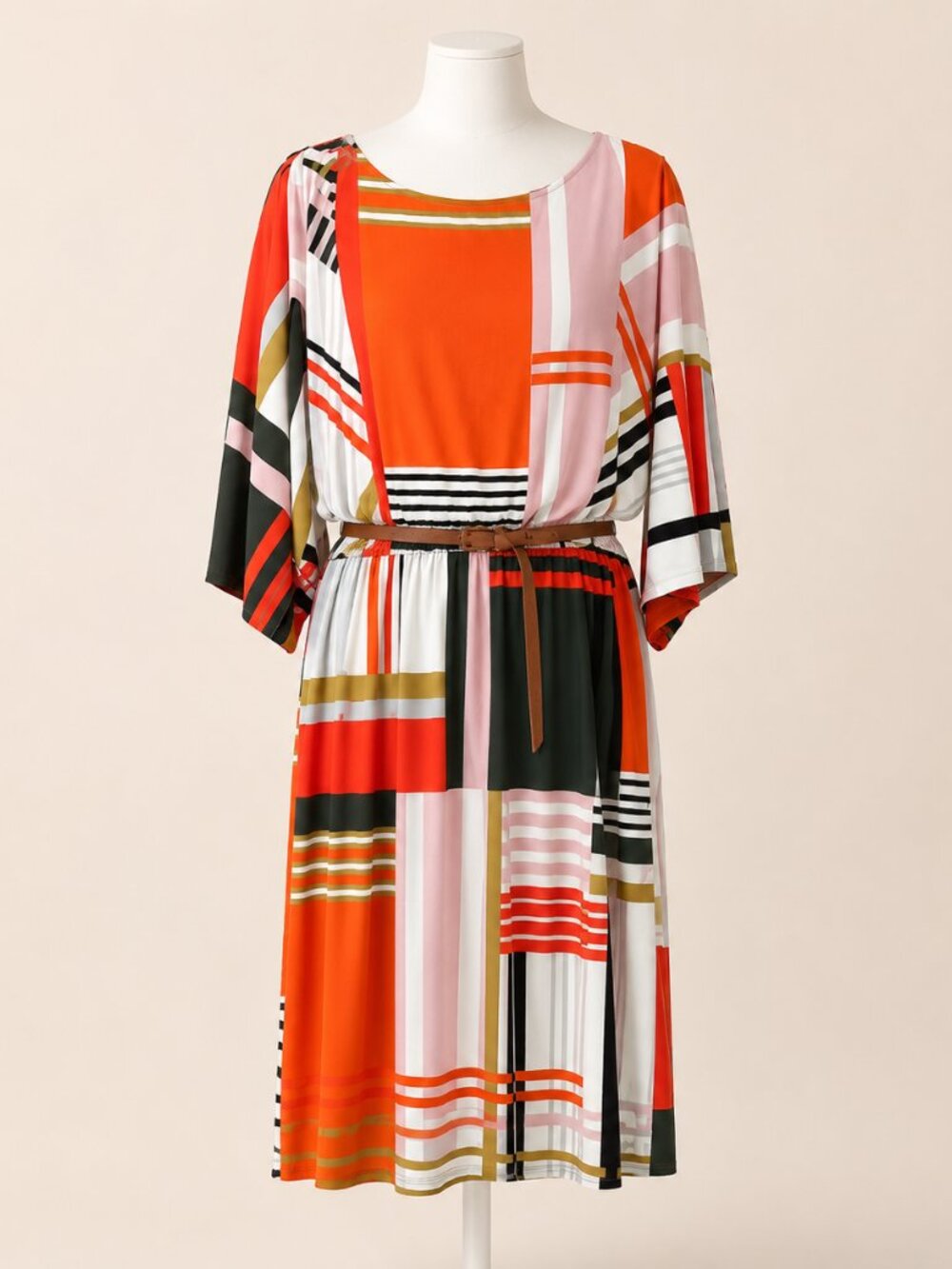 Sandra Darren Multicolor Striped Dress Size 14 With New Belt